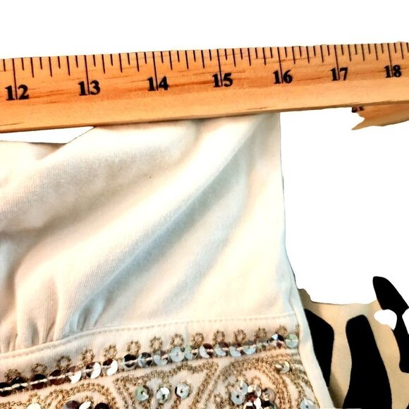 Dynamite Y2K Cream Empire Waist Halter Top Sequin Gold Embroidered Details Large - Picture 10 of 13